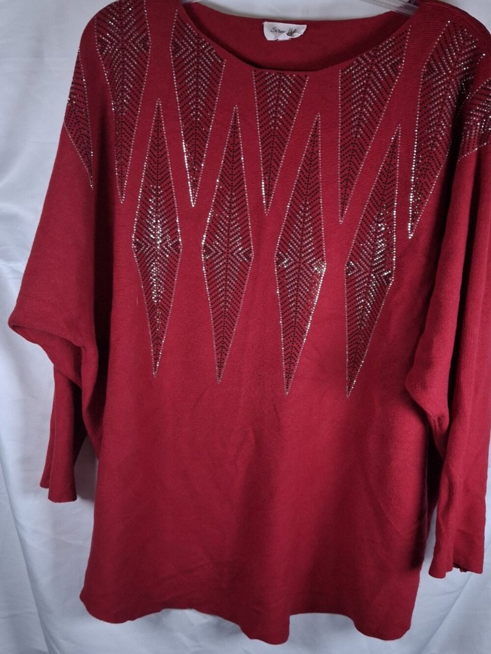 Siren Lily Women 2X Red Knit Sweater with Patterned Stripes